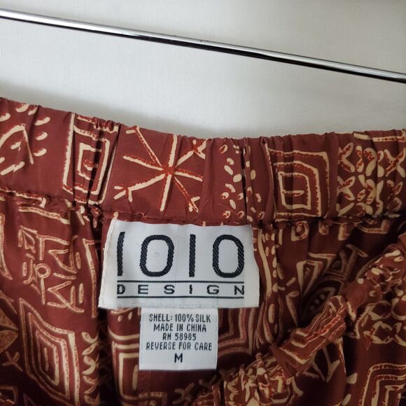 Vtg 1010 Design Silk Tunic Top Vest Pants Set Sz L Batik Print Lagenlook Brown - Picture 13 of 14